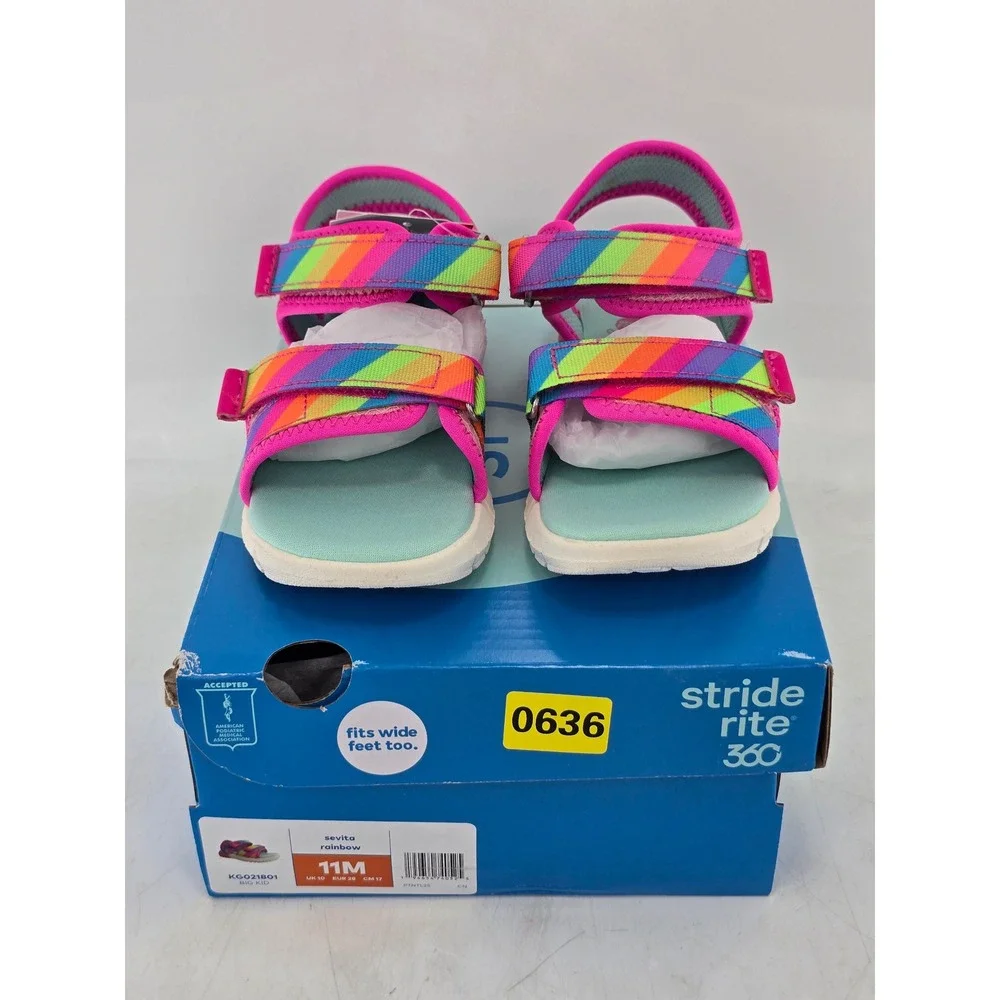 Stride Rite Sevita Rainbow Sandals Big Kid 11M Multi-Color Hook & Loop - New